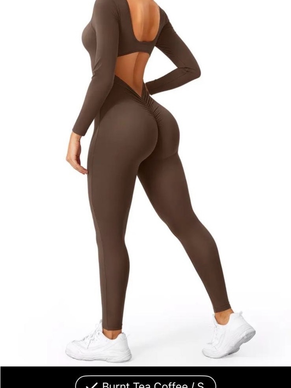 Brown Open Back Scrunch Butt Jumpsuit